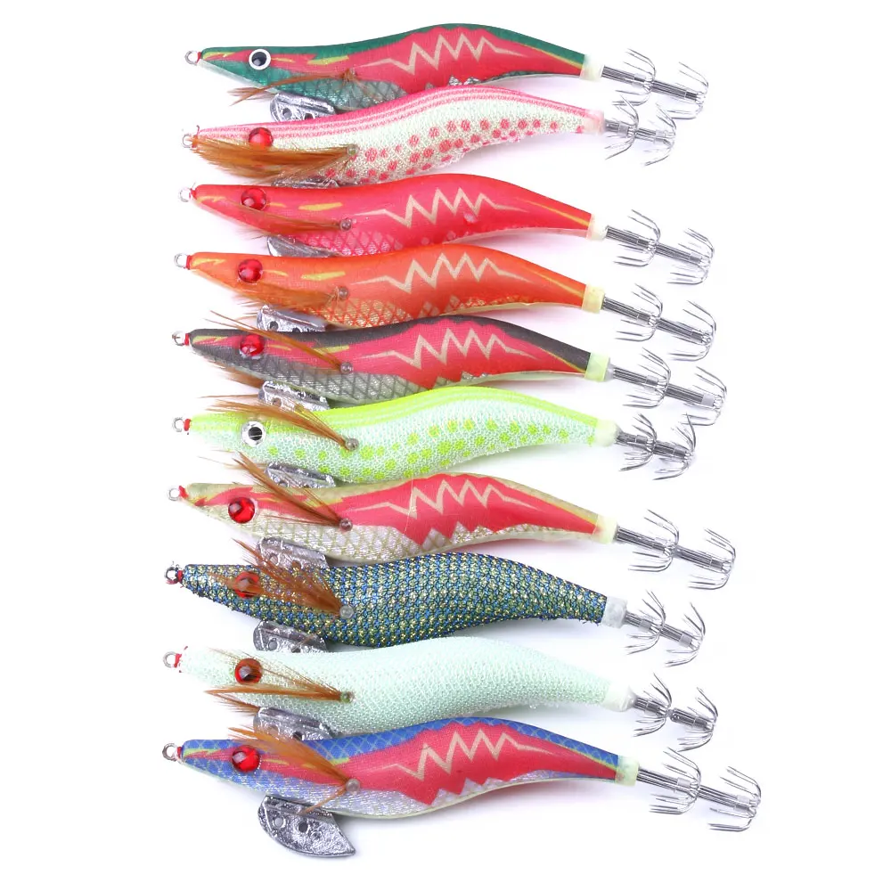 

10Pcs Shrimp Fishing Lures Artificial Wooden Shrimp Squid Hook Octopus Cuttlefish Shrimp Lure Random Color