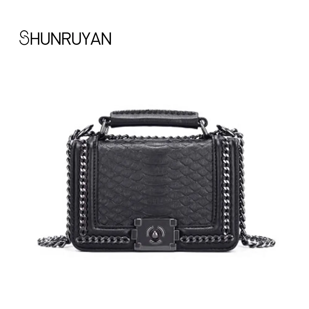 

SHUNRUYAN 2018 New Serpentine Women for Bag Brand Design Elegant Chain Hasp Genuine Leather Shoulder Bag Handbag Crossbody Bag