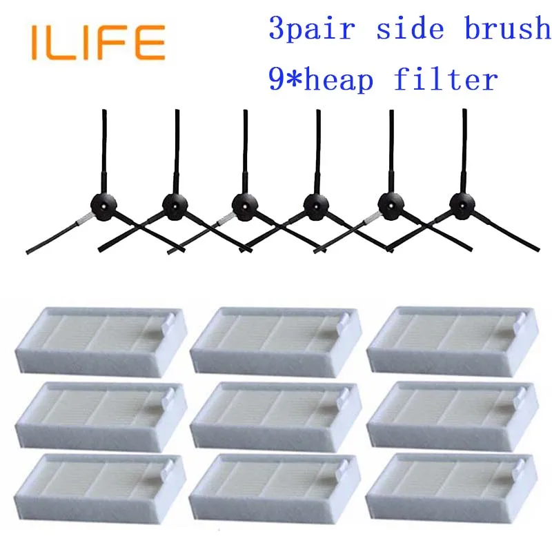 

6*side brush +9*HEPA Filter accessories for CHUWI ilife v5s v5 x5 ilife V3s v3s pro v3l v5s pro v50 robot vacuum cleaner parts