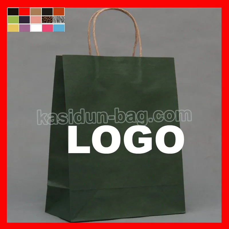 

(150pcs/lot) size W32xH26xD12cm solid color dark green kraft paper shopping bag with custom logo