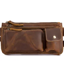 Поясная сумка для мужчин из натуральной кожи Повседневная винтажная многофункциональная Мужская маленькая сумка с карманами из коровьей кожи для мобильного телефона