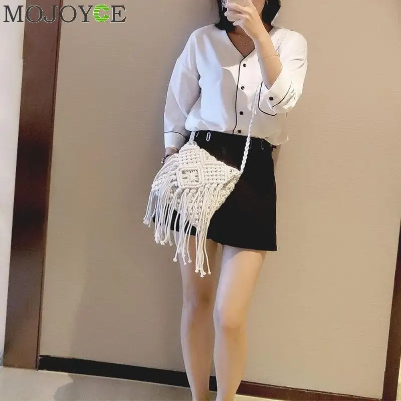 النساء الكتف القش حقيبة اليدوية القطن حبل الجوف خارج المنسوجة شرابة رسول Crossbody حقائب للنساء حقيبة يد بولسا الأنثوية النساء الكتف القش حقيبة اليدوية القطن حبل الجوف خارج المنسوجة شرابة رسول Crossbody حقائب للنساء حقيبة يد بولسا الأنثوية