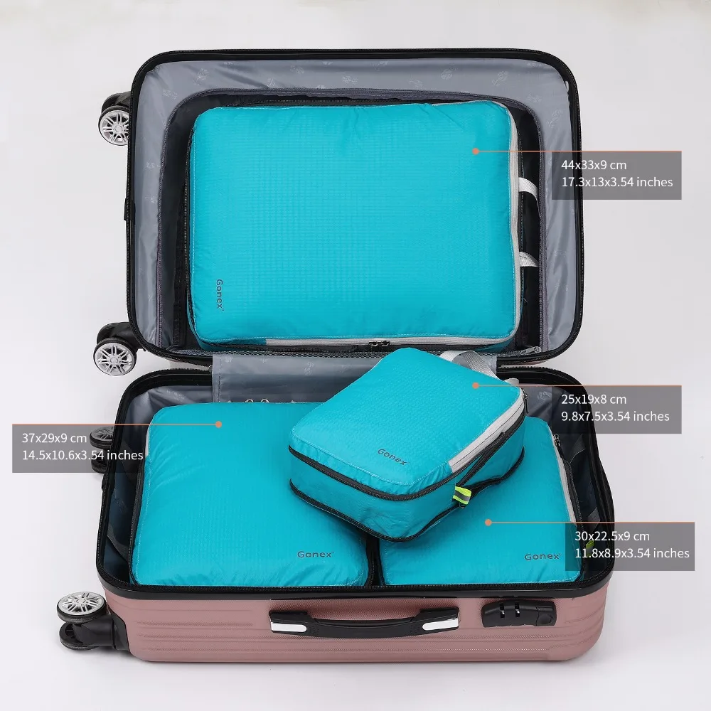Gonex 4 шт./компл. масштабных дорожных чемоданов, Чемодан Органайзер подвесной пакет для хранения на молнии сумка Костюмы компрессионная упаковочная коробка в подарок для девушки