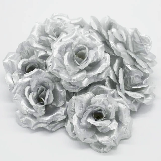 NEW 50PCS Artificial Silver Rose Silk Flower Heads Decoration for