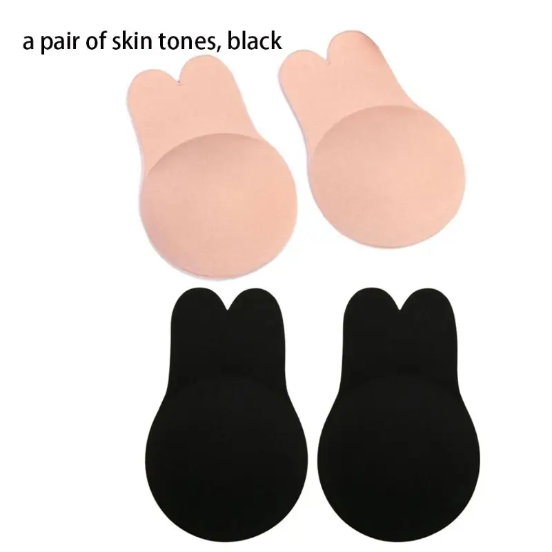 

2 Pair Women Cute Rabbit Ear Invisible Bra Lifting Chest Stickers Breathable Bio-Silicone Nipple Cover Anti-Sagging Chest Pad