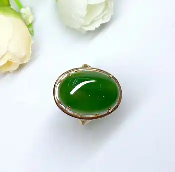 

Hetian Biyu 18K gold ring Russian old material Authentic spinach green j6#