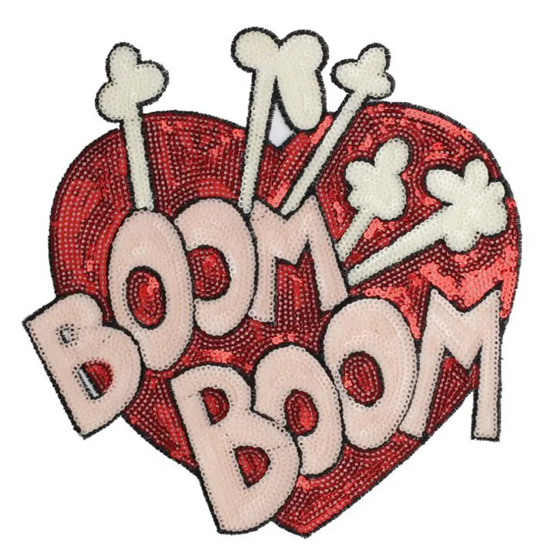 

T shirt women patch sequins 184mm Heart BOOM deal with it biker patches for clothing Diy stickers t shirt mens free shipping