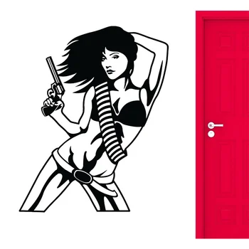 

Sexy Girl Wall Decal Woman Gun Mafia Army Vinyl Stickers Art Mural 22x35inch