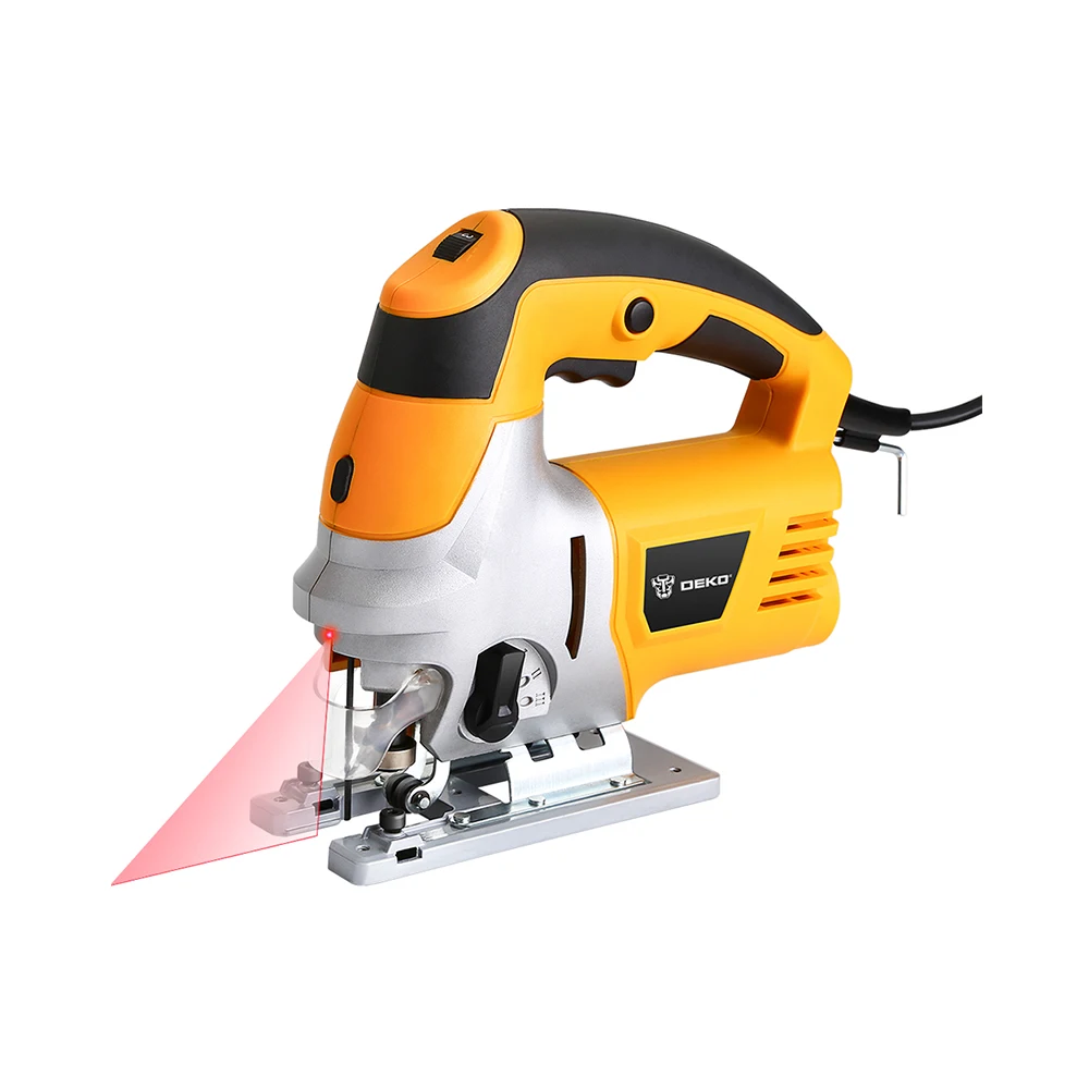 

Laser Jig Saw with LED Light, Variable Speed with Paper Box, 6pcs Blades, Metal Ruler, Dust Pipe, Allen Wrench