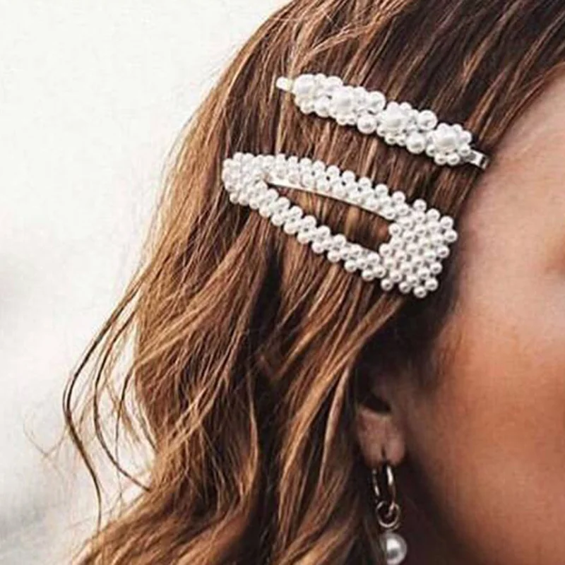 

1pc Fashion Retro Pearl Hair Clip For Women Girls Elegant Korean Design Snap Barrette Stick Hairpin Hair Styling Accessories