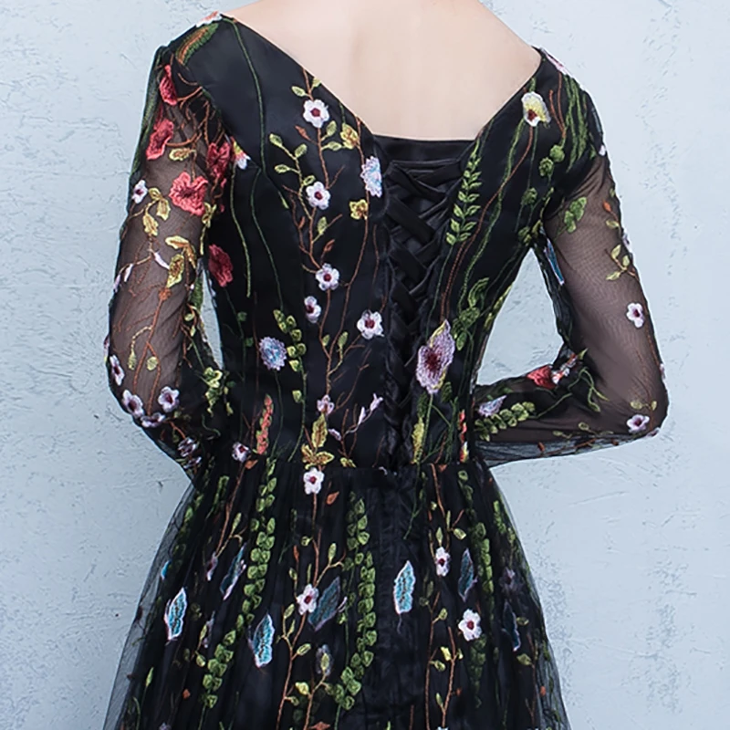 2018 New Design embroidery Evening Dresses long high quality Charming A-line Lace full Sleeves Prom Party Gown robe de soiree 2018 New Design embroidery Evening Dresses long high quality Charming A-line Lace full Sleeves Prom Party Gown robe de soiree