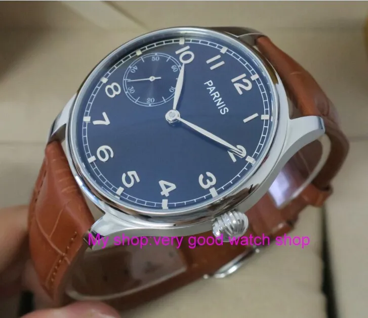 

44mm PARNIS Black dial Asian 6497 / ST3600 Mechanical Hand Wind men's watch Mechanical watches 187a