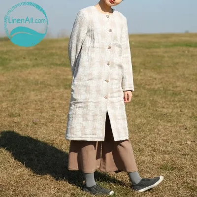 Cheap LinenAll.com women's apricot parkas, 100% linen thick original design winter cotton-padded long parkas coat outerwear female zi