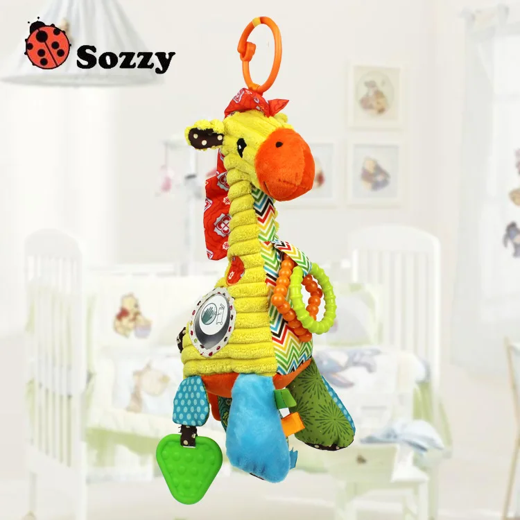 

Sozzy Plush Infant Baby Development Soft Giraffe Animal Handbells Rattles Handle Toys With Teether & Mirror Baby Toy Hot Selling