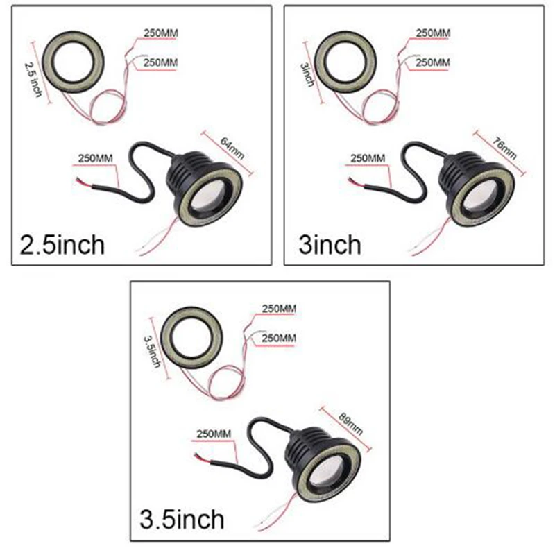 Автомобиль 1 набор 3,5 3,0 2,5 дюймовый початок Ангельские глазки протовотуманная подсветка Автомобильные светодиодные лампы фар ДРЛ универсальные дневные Бег свет 89 мм 76 64 мм