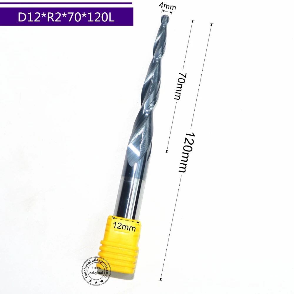 Hrc55 Solid Carbide D12*r2*70*120l Tialn Coated Taper Ball Nose End ...