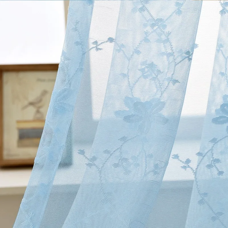 Пасторальный Корейский Творческий белый кружево шторы вуаль пользовательские окна экраны для свадьбы гостиная спальня S230 и 40 - Цвет: Небесно-голубой