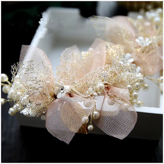 Korean-silk-yarn-flower-bride-headdress-beauty-bride-wedding-hair-accessories-pink-hair-ornament