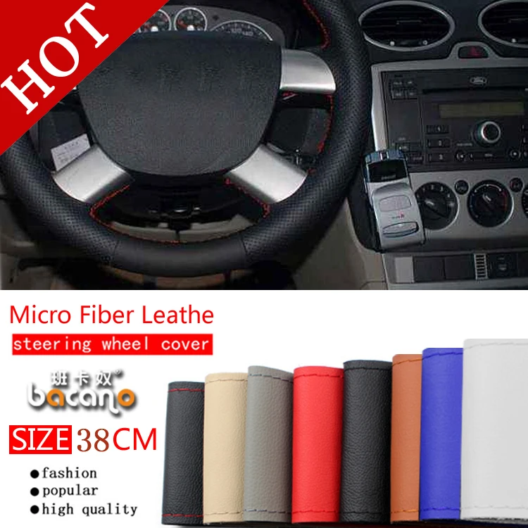 

Free shipping Steering Wheel Cover micro fiber leather DIY Hand Sewing Diameter 38cm Black Grey Beige Brown red Wholsale Gifts