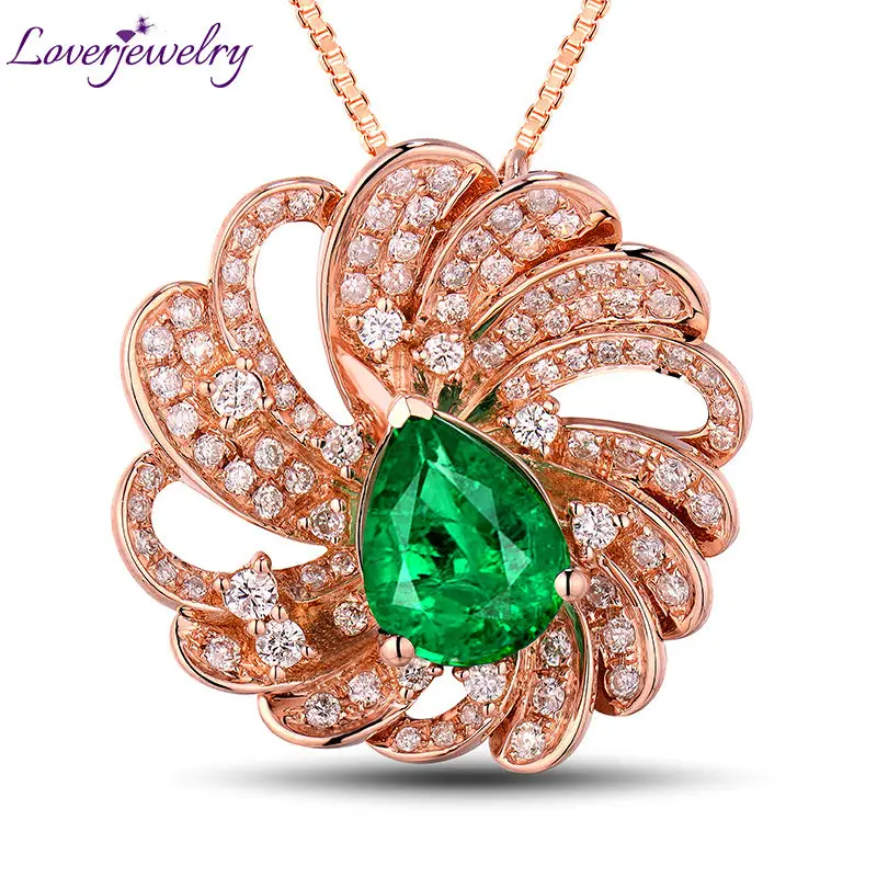 LOVERJEWELRY, женский Изумрудный кулон, королевский дизайн, натуральные бриллианты, изумруд, груша, 7x9 мм, форма, 18 К, розовое золото, подвеска для помолвки