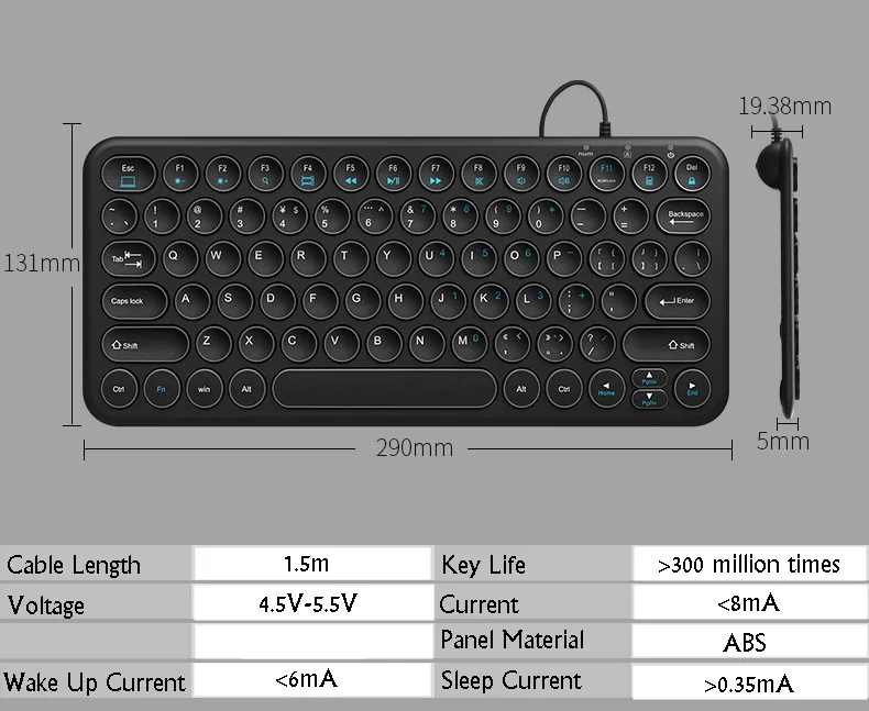 New BOW HW098S-A Mute Chocolate Retro Keycap USB Wired Notebook Desktop Home Office Keyboard For Mac Windows