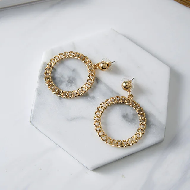 

Big Gold Hoops Earrings Minimalist Thick Tube Link Chain Round Circle Rings Earrings For Women Zinc Alloy Trendy Hiphop Rock