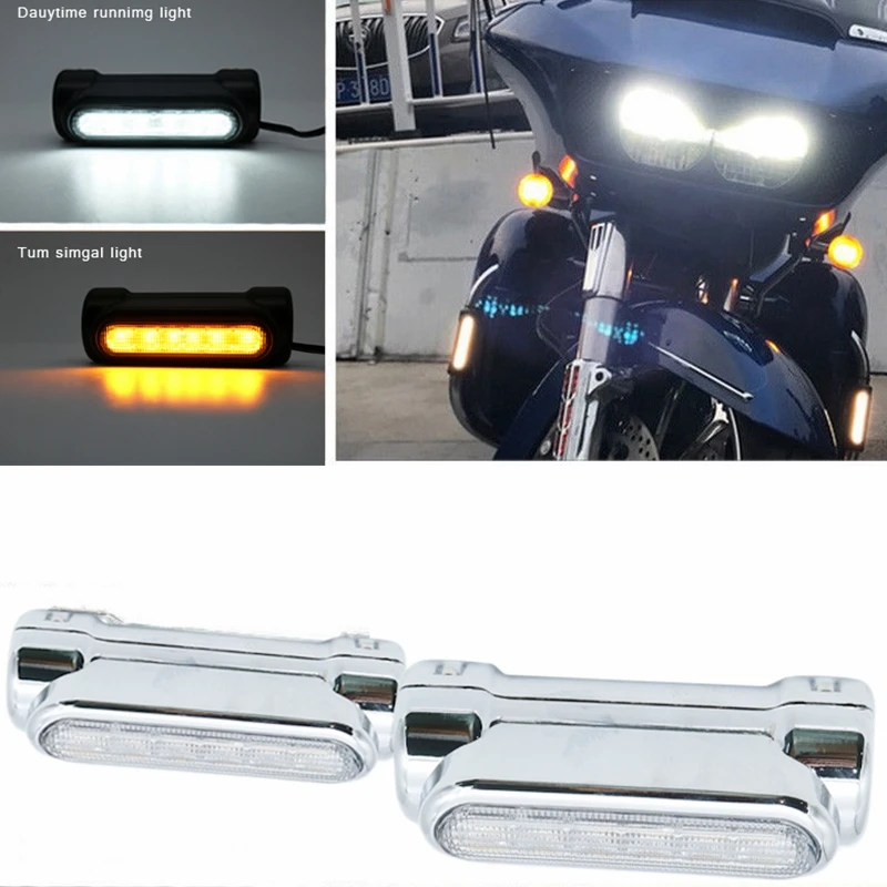 

Motorcycle Crash Bars Turn Signal Light Highway Bar Switchback Driving Light White Amber LED For Harley Touring Dyna For Victory