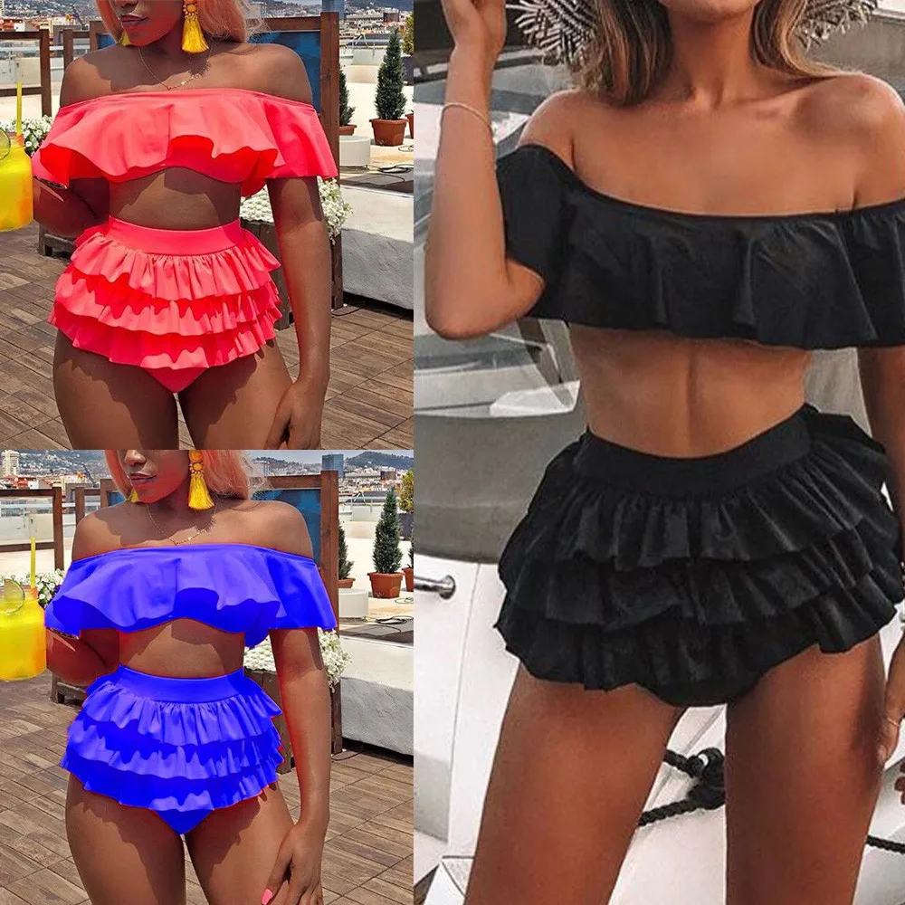 Bikini 2019 Sexy Swimwear Women Solid 3-layer Bandeau Bikini Set Push-Up Pad Bathing Swimsuit Beachwear Dropshipping Biquini