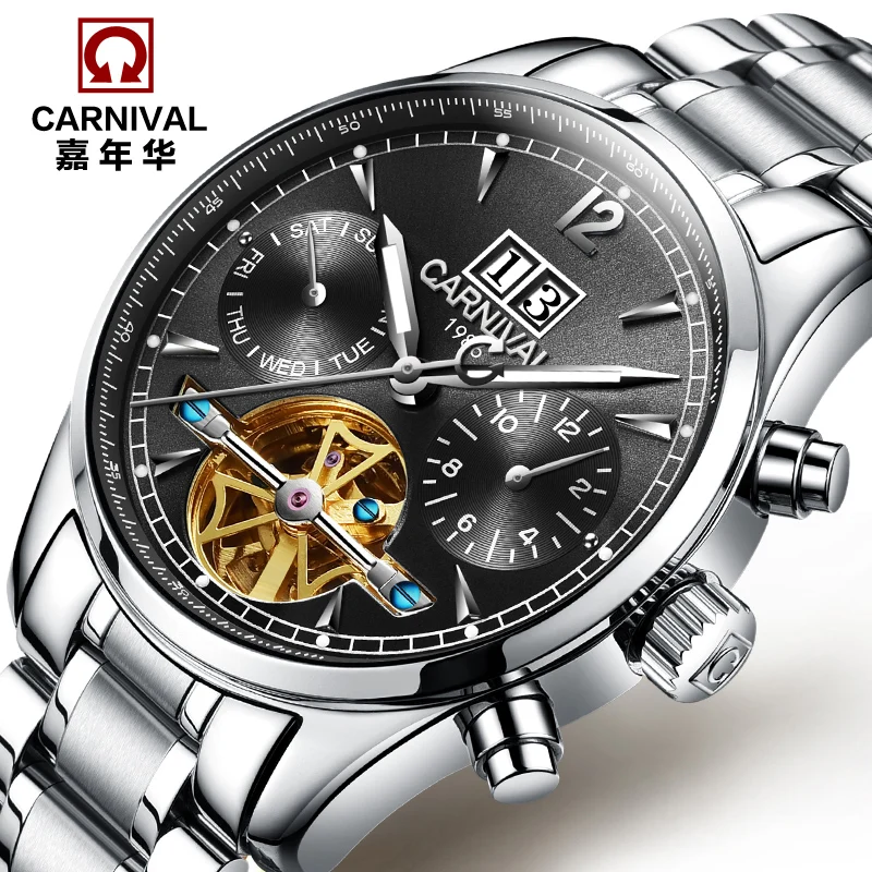 

Carnival fully-automatic mechanical watch fashion cutout watch male waterproof luminous multifunctional table stainless steel