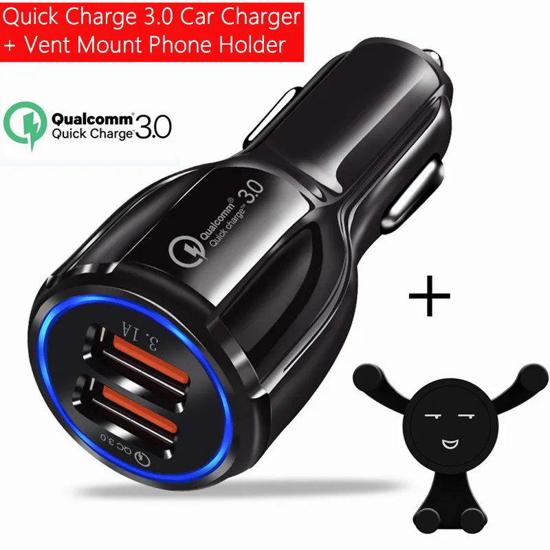 

Quick Charge 3.0 Fast Charging Dual USB Car Charger 18W GPS Mobile Phone Charger Holder For iPhone Samsung S8 Xiaomi Car-Charger