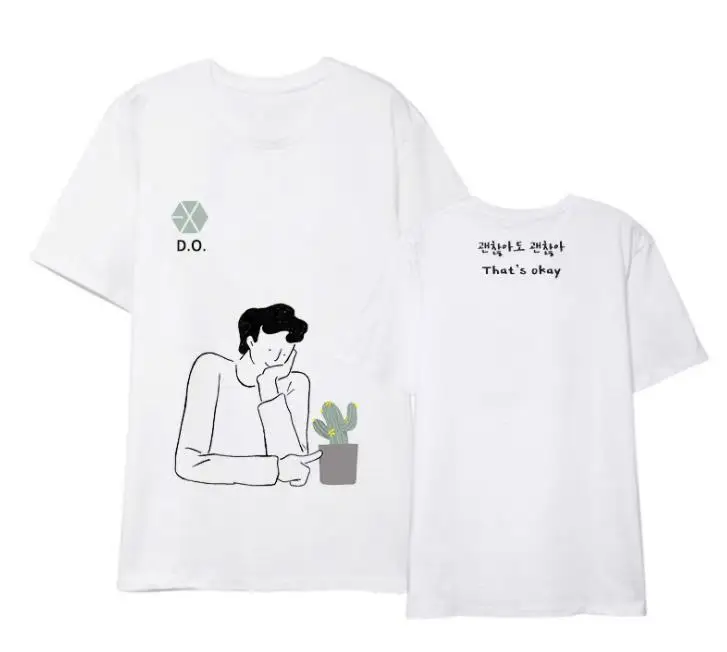 

Kpop exo do d.o that's ok cartoon image printing white t shirt for summer style unisex o neck short sleeve t-shirt 3 styles