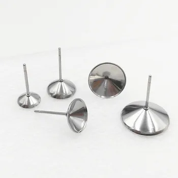 

20pcs 6/8/10/12mm Stainless Steel Earring Post Stud steel color Fits for Stud Earring Pin Cup Base Findings DIY Jewelry Making