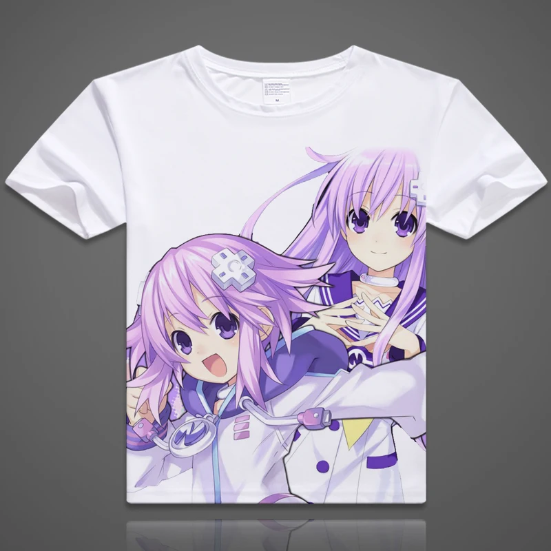 

Anime Hyperdimension Neptunia T-shirts Neptune Cosplay Printed T Shirt Purple Heart Short Sleeve Tees Summer Noire Tops