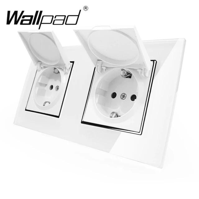 VISWE-toma de corriente doble vertical para pared, enchufe doble europeo de  16A con cristal blanco, CA 110-250V - AliExpress