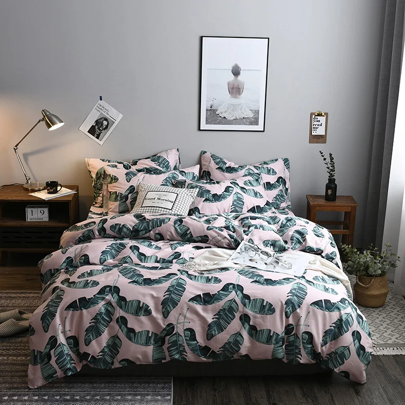 

Leaf Bedding Set 3/4Pcs Cotton Single Double Quen Full Size Flat Sheet Set Pillow Cases Nature Duvet Cover Quilt Cover Bed Cover