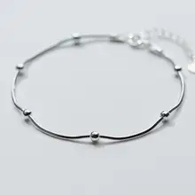 Мода реального. 925 стерлингового серебра Fine Jewelry 3 мм круглые бусины Подвески змея bone ножной браслет GTLS481
