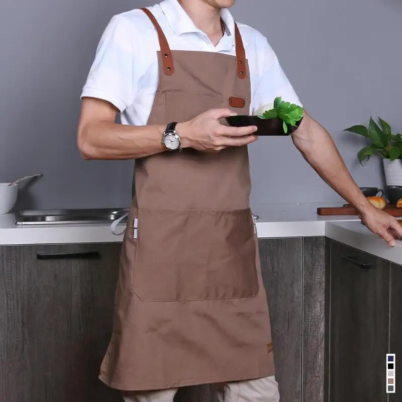 

Canvas Apron Adjustable Men Women Kitchen Chef Cooking Pinafore with Pocket