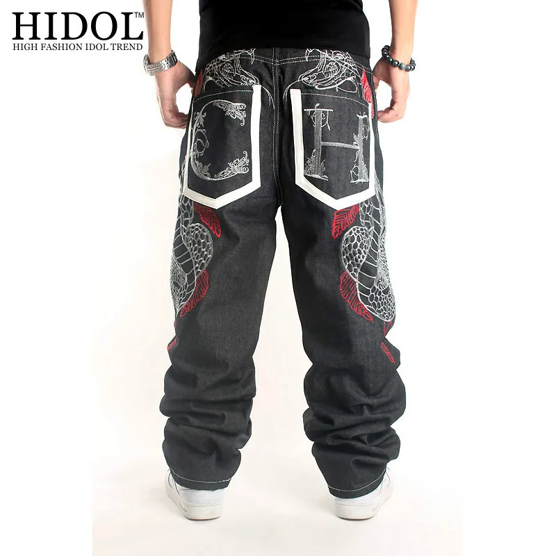 2017 Street men hip hop costume python embroidery slacks skateboards pants jeans