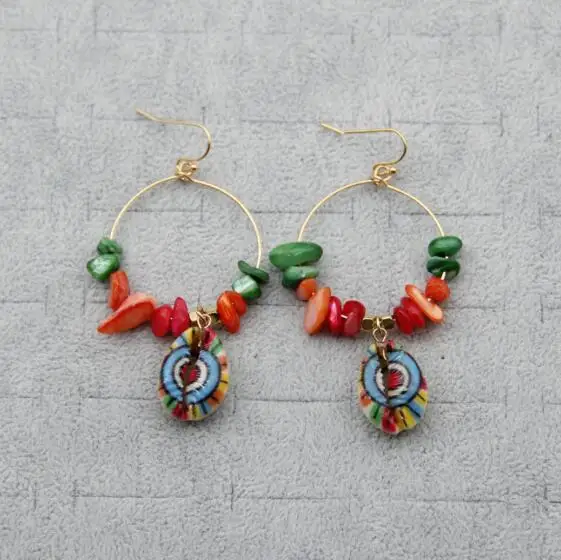 Fashion 2019 Natural Sea Shell Drop Earrings For Women Colorful Painted Shell Beads Pendant Earring Summer Beach Jewelry Brincos SHHO-E01