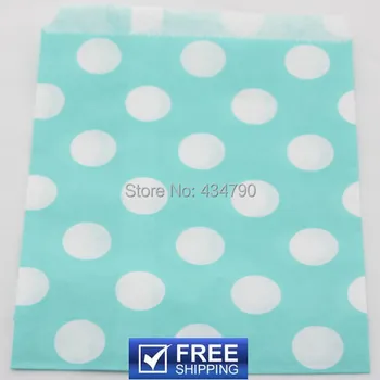 

200pcs Big Polka Dot Cheap Paper Party Bags Light Blue-Kids Cookie Favor Candy Buffet Treat Gift Goodie Bag-Choose Your Colors