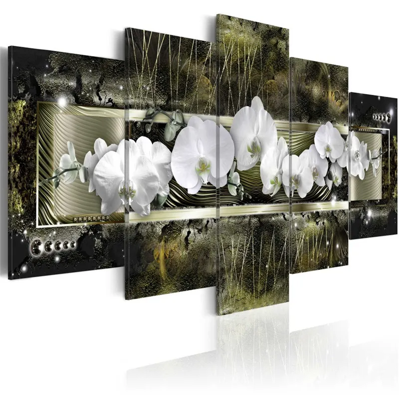 Современная живопись на холсте 5 панелей бабочка изображение орхидеи настенные картины гостиная домашний декор Цветочная печать