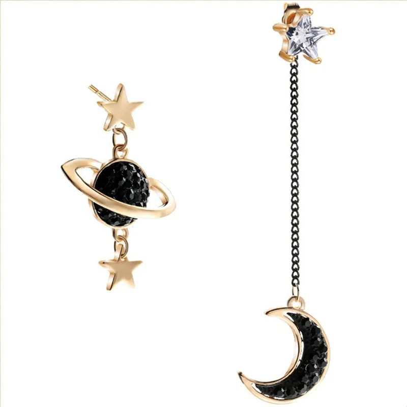 

Fancy&Fantasy 2018 New Design Asymmetric Earrings For Women Trendy Rhinestone Moon Star Planet Hot Christmas Gifts Pendientes