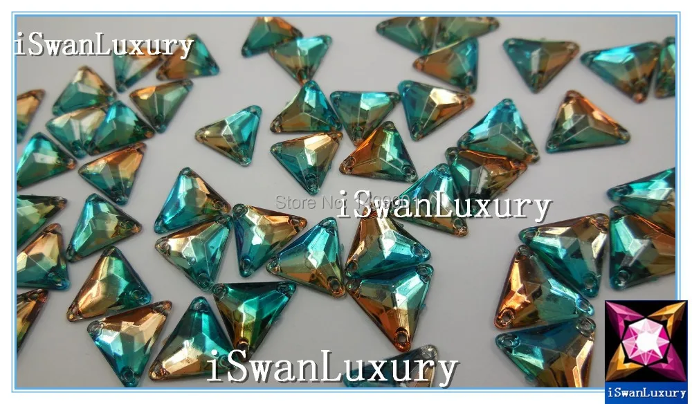 High Quatity China A+++ 12mm Loose Beads Acrylic Triangle Green Brown Bi-Color Crystals Stones Strass For Sewing Sew-on Flatback | Дом и сад