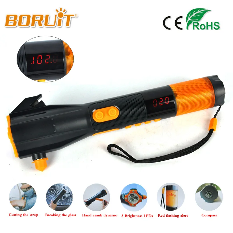 

BORUIT Emergency Multi-functional Flashlight Car Emergency Hammer Compass Magnet Safety Flashlight For Travel Camping Hiking