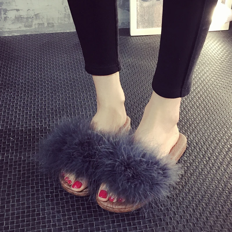 Fur Furry Slide Sweet Feather Thick Bottom Beach Female Sandals Hair Flip Flops Fur Furry Slide Sweet Feather Thick Bottom Beach Female Sandals Hair Flip Flops