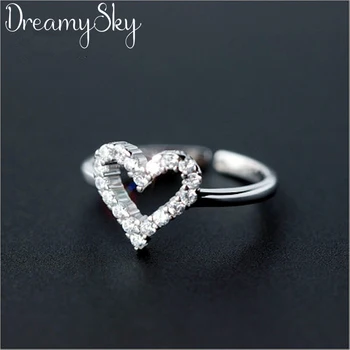 

Bijoux 925 Sterling Silver Zirconia Heart Rings For Girl Ladies Adjustable Size Statement Ring Wedding Party Jewelry Anillos
