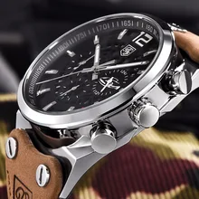 Benyar Men Watch Top Brand Luxury Male Leather Waterproof Sport Quartz Chronograph Military Wrist Watch Men Clock montre homme
