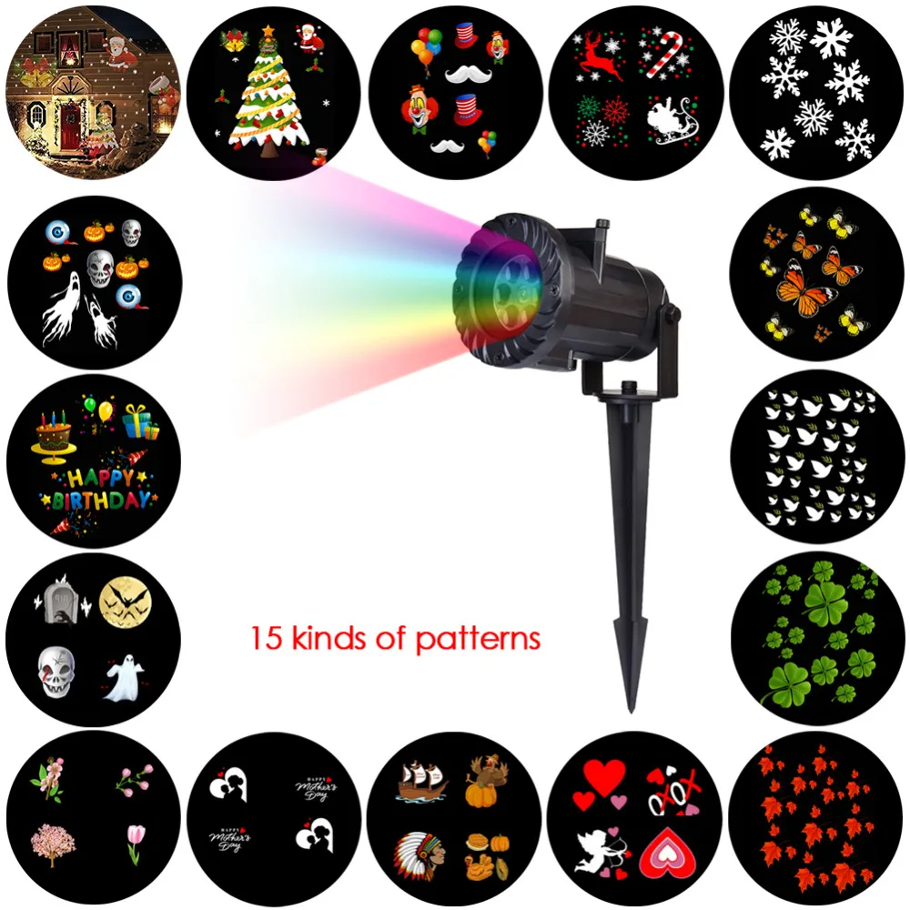 

RF Wireless Remote Control Outdoor LED Projection Lamp Lawn Halloween Christmas Decor 15 Various Slides Waterproof Projection