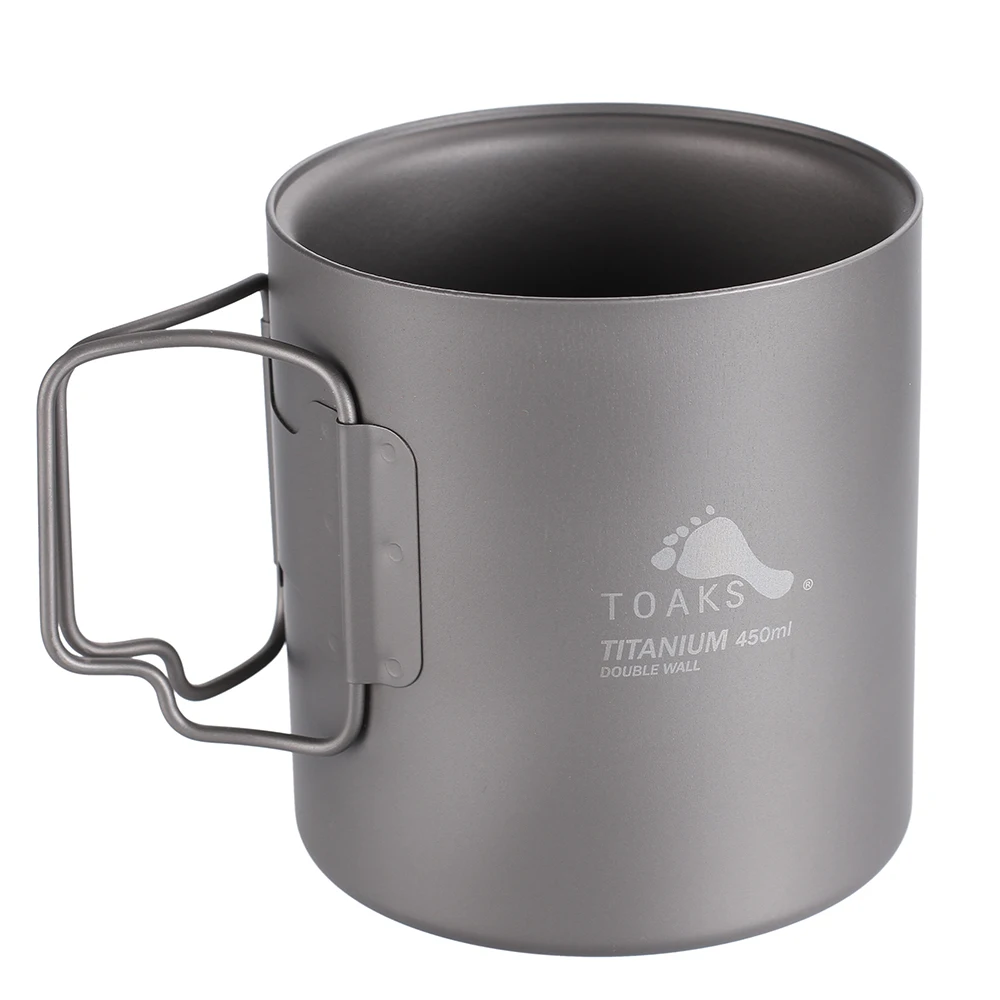 

TOAKS Pure Titanium Cup Ultralight Outdoor Mug without Lid and Foldable Handle Camping Tableware 375ml 450ml