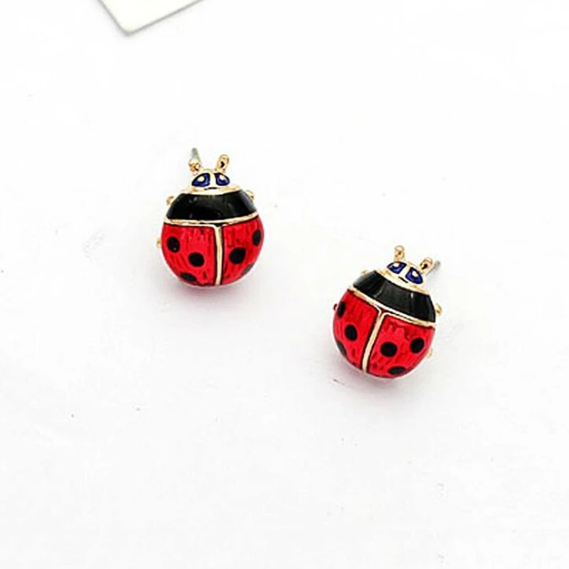 YAOLOGE Cute Enamel Ladybug Stud Earrings Small Red Animal Insect Earring For Women Girls Oil Drip Jewelry pendientes mujer | Украшения и